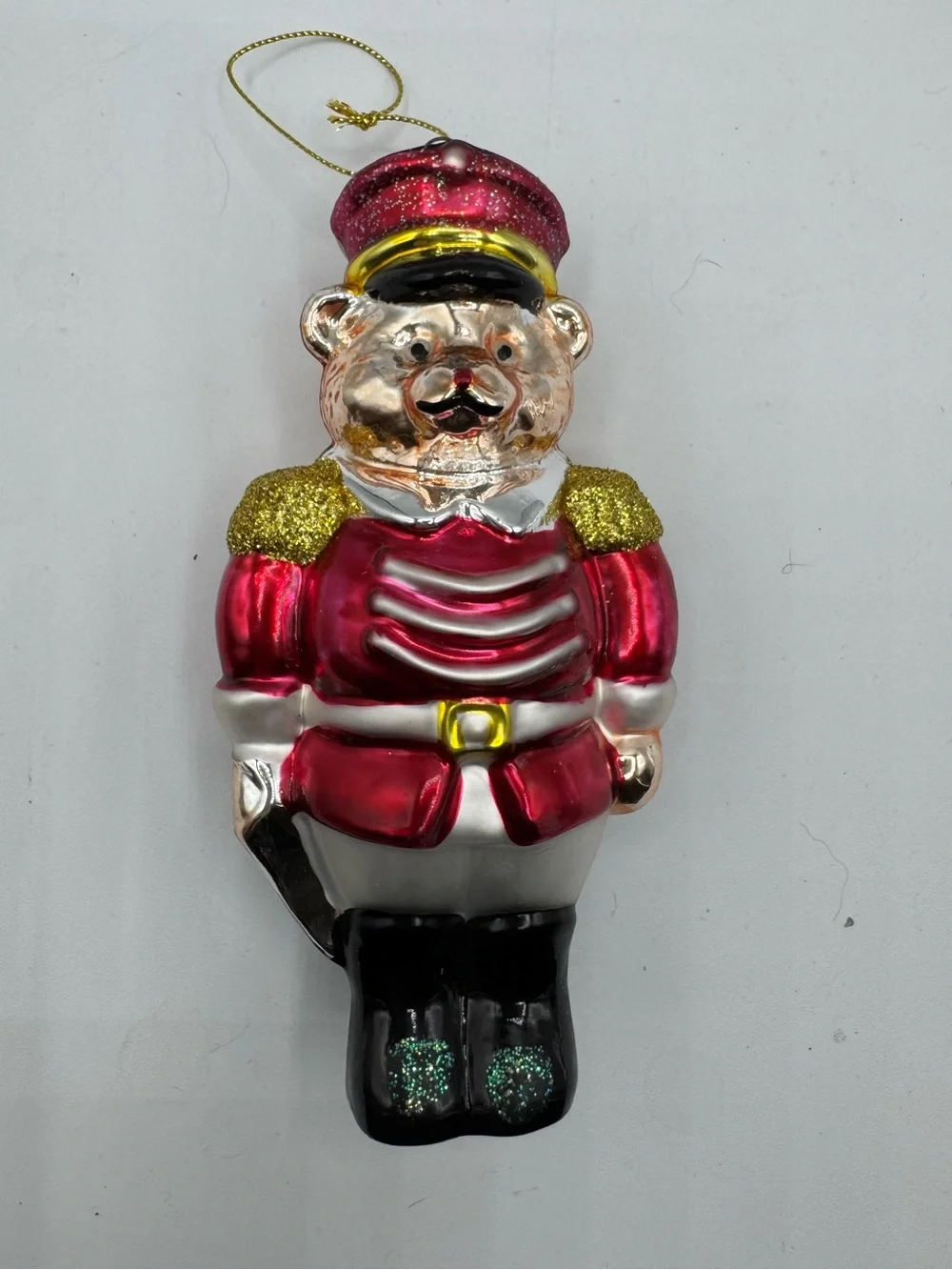 Vintage Glass Bear Toy Soldier Figurine Christmas Tree Ornament 6X3